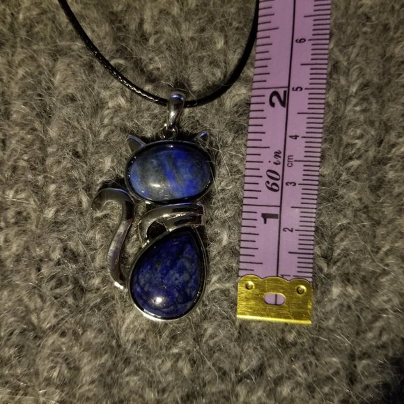 COPY - NWOT, lapis lazuli gemstone cat pendant, silver plate, artisan, unisex - Picture 3 of 4